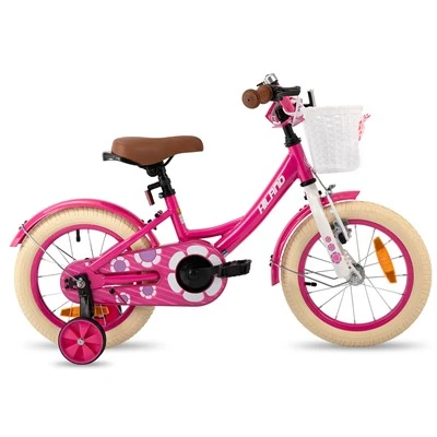 2〜7歳の幼児や子供向けのジョイキーヒランドガールズバイク、12 14 16インチキッズバイクトレーニングホイールの男の子と女の子のためのバイクバスケットベルリアラック